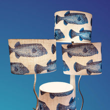 Charger l'image dans la galerie, Abat-jours ovales et tambour, tissu lin à motifs de poissons coffre, contrecollé.