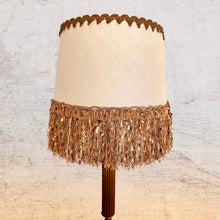 Charger l'image dans la galerie, Abat jour de forme tambour revêtu d'un coton ancien, contrecollé. Avec franges modernes - ou pas.