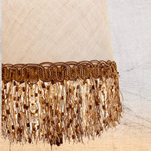 Charger l'image dans la galerie, Abat jour de forme tambour revêtu d'un coton ancien, contrecollé. Avec franges modernes - ou pas.