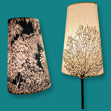 Charger l'image dans la galerie, Abat jours contrecollés sur des tissus dans les tons bleus, lins brodés, coton fleuri