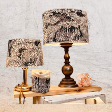 Charger l'image dans la galerie, Abatjour tambour et ovale contrecollés. Tissu coton à motifs d'arbres stylisés