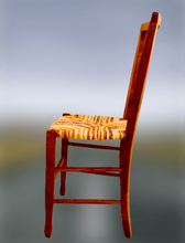 Charger l'image dans la galerie, Paire chaises paillées bois naturel. Tons curry. Fond bleu gris vert