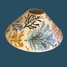 Charger l&#39;image dans la galerie, Abat-jour en forme de chapeau chinois  - diamètre 45 cms - revêtu d&#39;un tissu à motifs marin ... tropical - vue dessus

