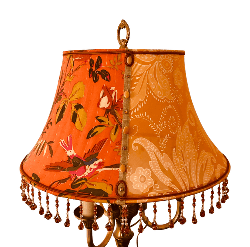 Lampe-bouillotte-Abat-jour-pagode-ronde-système-lyre-à-grains-orange-côtés